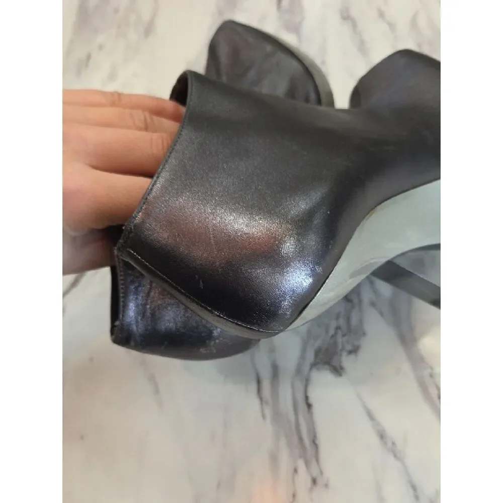 Salvatore Ferragamo Black Leather Peep-Toe Wedge Booties